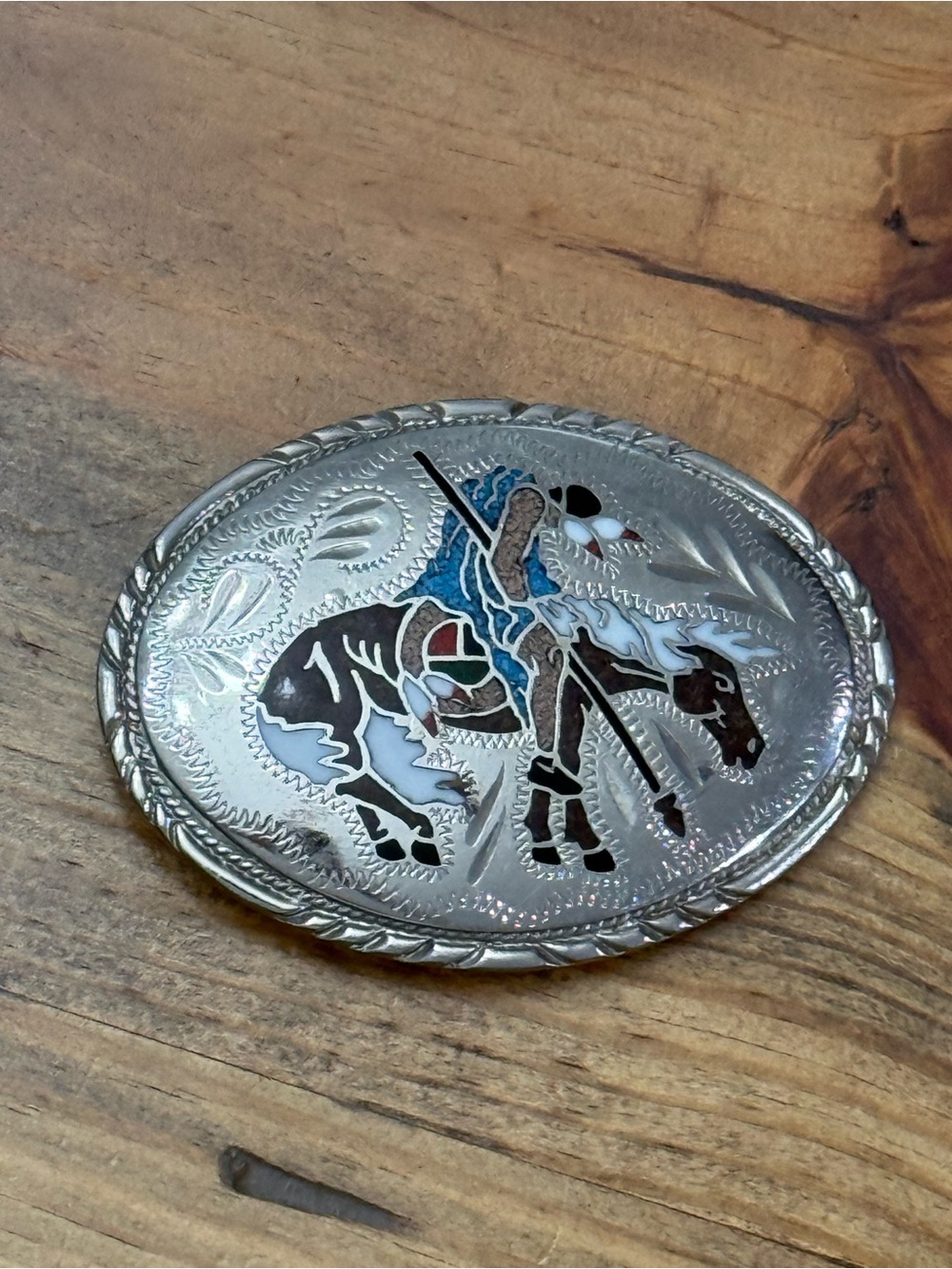 Vintage SSI End Of The Trail Native American Silver Handcrafted Belt Buckle